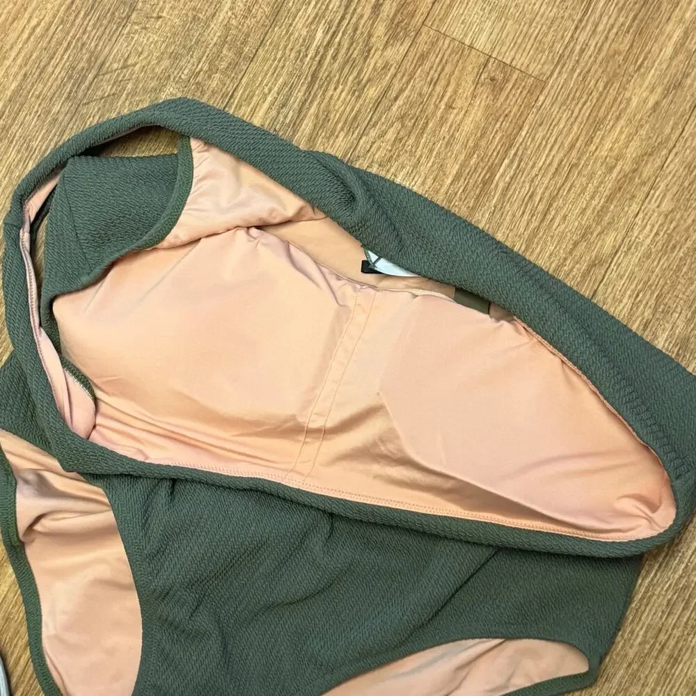 J. Crew Green Textured One-Shoulder One-Piece Size 22